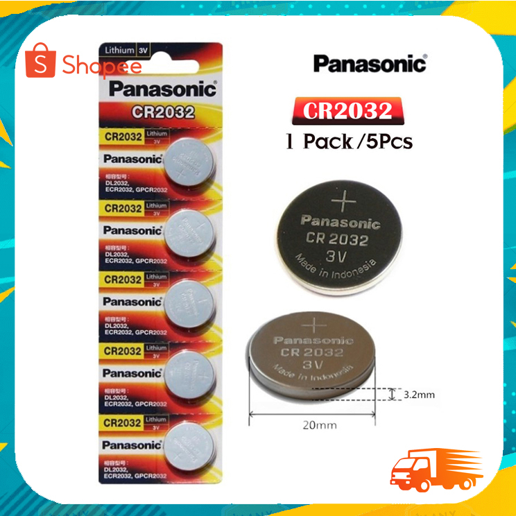 ถ่านกระดุม PANASONIC รุ่น CR2032 3V Lithium Battery (1 Pack มี 5 ก้อน)