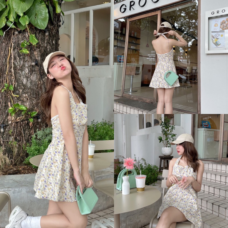 ชุดเดรสคล้องคอลายดอก mali dress จากร้าน g2n.clothshop