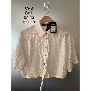 เสื้อเชิ้ตครอป CPS Sz.L สีขาวครีม ผ้าเรยอน เอวจั๊ม ป้ายห้อย
