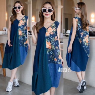 🌈🌿🌸🌼🌺💙🧡🇰🇷 Cotton V Sleeveless Patch  Floral Dress