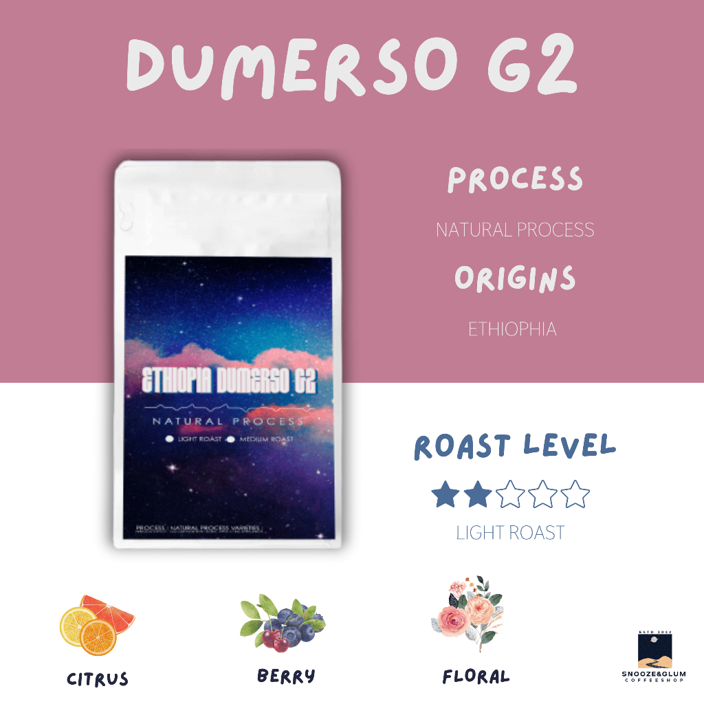 เมล็ดกาแฟคั่วเอธิโอเปีย - Ethiopia Dumerso G2 (natural process ) ขนาด 200 G 300 THB