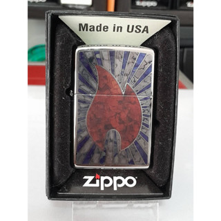 ZIPPO 49431 ZIPPO FLAME DESIGN   HIGH POLISH CHROME COLOR IMAGE   สีเงินผิวโครเมี่ยมขัดเงา ลายแบบสกรีน ของใหม่