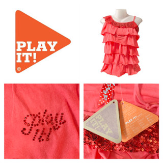 Play It ! (P3) เสื้อกล้าม สายเดี่ยว เด็กผู้หญิง สีชมพู ปักเลื่อม ระบายทั้งตัว