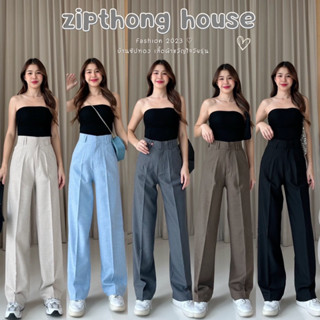 𝗭𝗜𝗣𝗧𝗛𝗢𝗡𝗚 (เอว24-36 มีbigsize)กางเกงทรงกระบอกใหญ่ขายาวเอวสูง ผ้าโซดา กางเกงทำงาน กางเกงผ้าดีทรงสวย