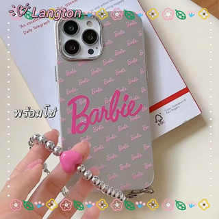 🌈Langton🌸จัดส่งภายใน24ชม Barbie doll การ์ตูน case for iphone 11 14 พร้อมโซ่ สีเงิน เส้นขอบโปร่งใส สีชมพู 12 13 pro max