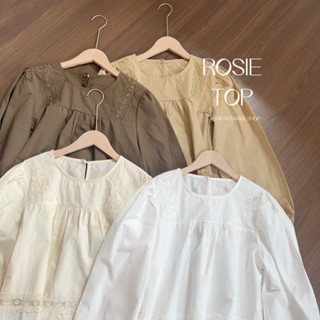 rosie top🥀🪄(สินค้าพร้อมส่ง)เสื้อผ้าคอตตอนแขนพองแต่งลูกไม้ช่วงตัว