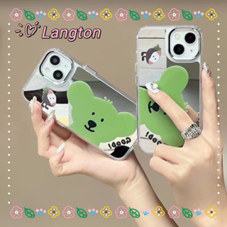 🌈Langton🌸พื้นผิวกระจก สีเขียว การ์ตูน โคอาล่า case for iphone 11 14 ป้องกันการหล่น ขอบเต็ม เส้นขอบโปร่งใส 12 13 pro max