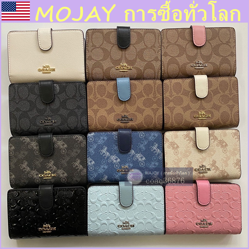 แท้ % / ปลอดภาษี COAC H Mdm Corner Zip Wallet กระเป๋าสตางค์ผู้หญิงสองพับ，กระเป๋าสตางค์หนังใส่บัตรมีช่องใส่เหรียญ1ช่อง