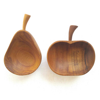 ถ้วยน้ำจิ้มไม้สัก ใหญ่ แอปเปิ้ล แพร์ สวยๆ น่ารัก Wooden Biodegradable Condiment Apple Pear Sauce Cups Bento for Serving