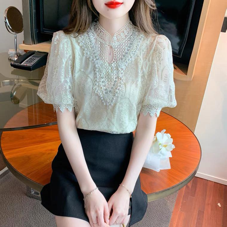 เสื้อลูกไม้แขนสั้นงานสวยคมพรีเมี่ยม มีซับทั้งตัว (รหัสb423) - รูปที่ 4