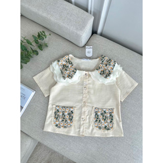 เสื้อคอปกสีครีมลายดอกน่ารัก