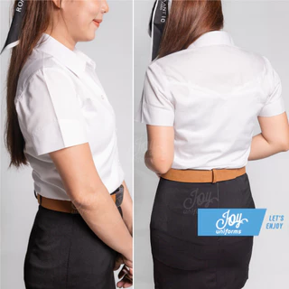 เสื้อนักศึกษาถูกระเบียบแขนสามเหลี่ยม ทรงเข้ารูป สีขาวนวล, โอโม S-6XL