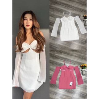 Code : M8 Kathalyn ชุดเดรสสั้นสายเดี่ยวแขนยาวผ้าพื้น สำหรับผู้หญิง ไซส์ Xs-L