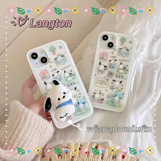 🌈Langton🌸ขาตั้ง ถอดได้ การ์ตูน ลูกสุนัข iphone 11 14 pro max ป้องกันการหล่น ขอบเต็ม สีขาว น่ารัก case for iPhone 12 13