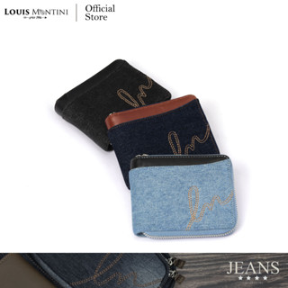 Louis Montini (Denim Zip-Around) กระเป๋าสตางค์ผ้ายีนส์ ซิปรอบ ใบสั้น ปะหนังแท้ Jeans Wallet for Men &amp; Women TML03