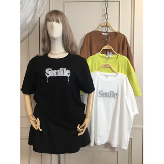 K6เสื้อยืดคอกลม ปักเพชร Smile