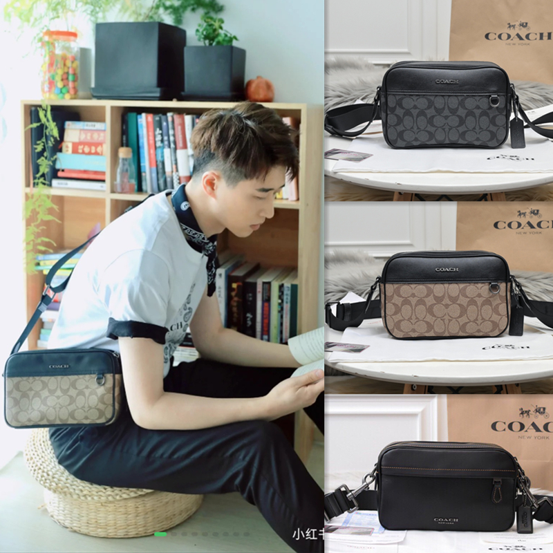 ของแท้ 💯%Coach อัพเกรดกระเป๋าสะพายไหล่ผู้ชาย, กระเป๋าสี่เหลี่ยมเล็ก C4149