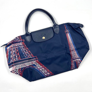 Longchamp Le Pliage M short   Limited Edition หอไอเฟล พื้นน้ำเงิน