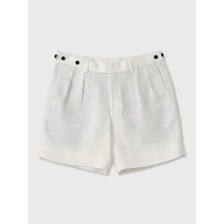 [JBB*] IVORY ITALIAN LINEN HERRINGBONE TWO-TUCK SHORTS เจบีบี กางเกงขาสั้น ผ้าลินิน เส้นใยธรรมชาติ กางเกงขาสั้นสองจีบ