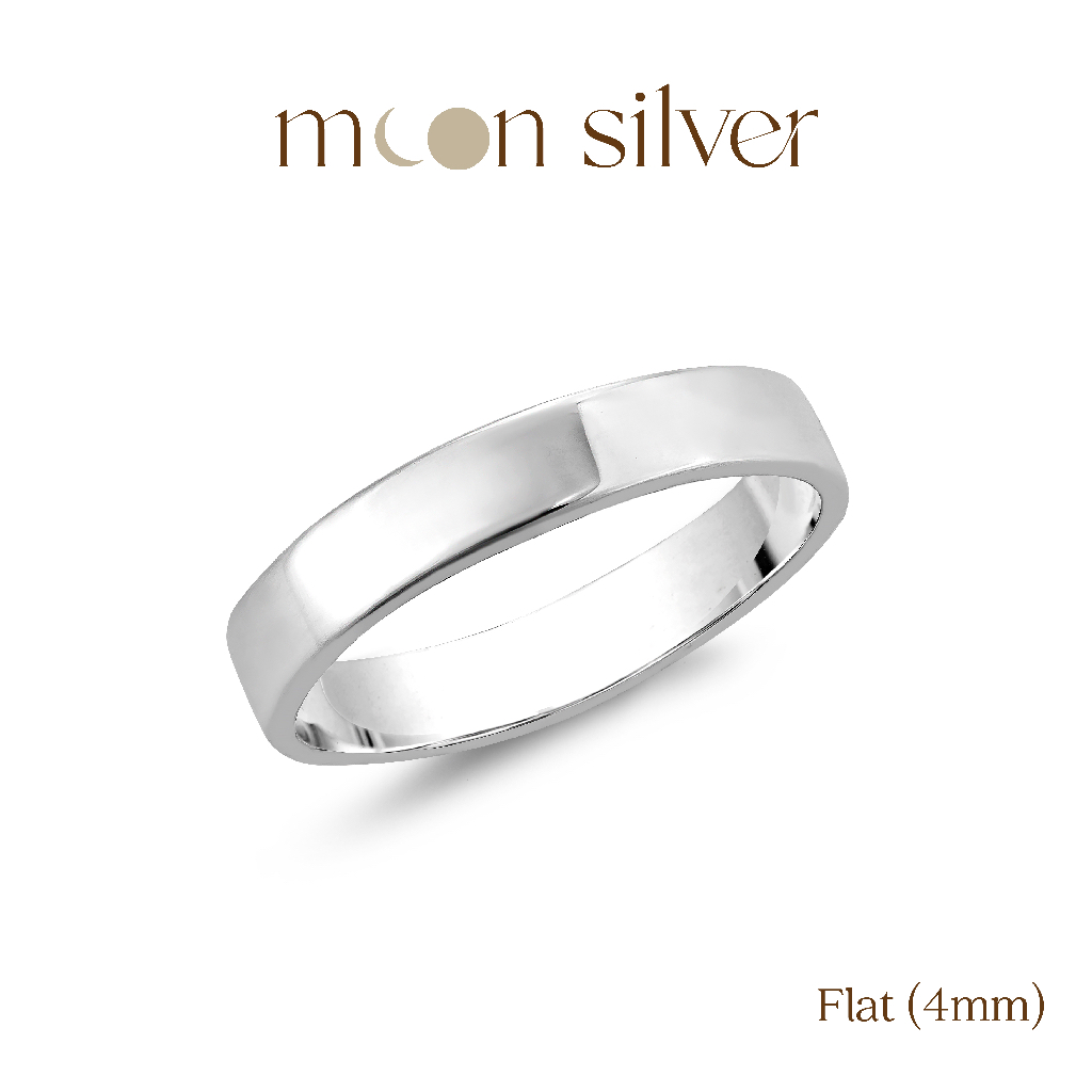 Moonsilver แหวนเงินเกลี้ยง รุ่น Flat 4mm แหวนเงินแท้925
