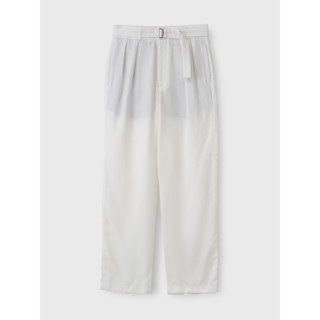 [JBB*] OFF-WHITE BELTED WIDE TROUSERS เจบีบี กางเกงขายาวผู้ชาย กางเกงขายาวสองจีบทรงหลวม กางกางมีเข็มขัด ผ้าเทนเซล สีขาว