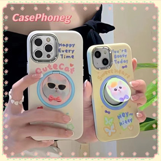 🍑CasePhoneg🍑ขายึดกระจก การ์ตูน ลูกแมว รุ่นคู่ iPhone 11 14 pro max ป้องกันการหล่น ขอบเต็ม สีขาว case for iPhone 12 13