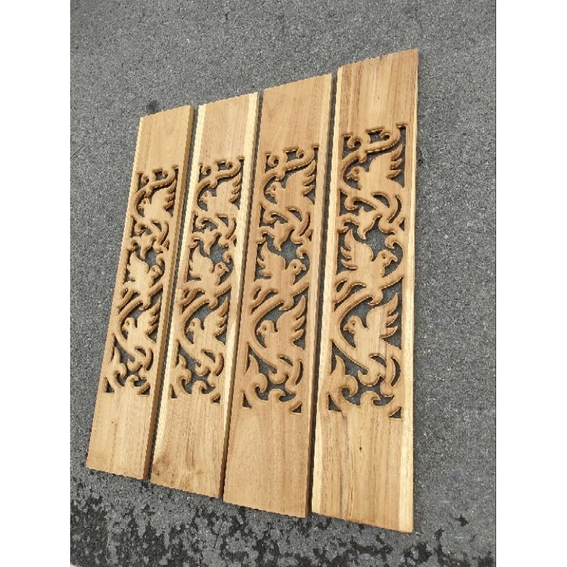 ฉลุระเบียงไม้สักลายนกคู่5×80(10ชิ้น)