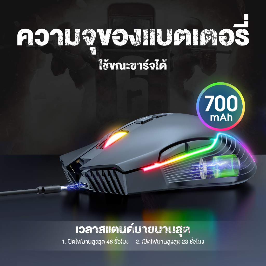 ONIKUMA Mizu 2.4G Wireless Gaming Mouse เม้าส์เกมมิ่ง เม้าส์ไร้สาย ออฟติคอลเซ็นเซอร์ 3600 DPI แสงไฟ RGB #Qoomart