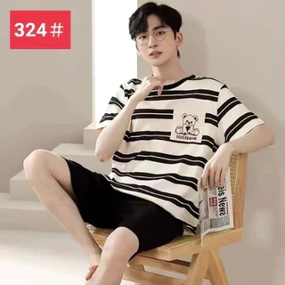 🧸🔥M-4XL(ราคาถูกที่สุด) ชุดนอนผู้ชาย， ผ้าฝ้ายเนื้อนุ่ม， ลายการ์ตูน，หลากหลายรูปแบบ， ขาสั้น+เสื้อยืด