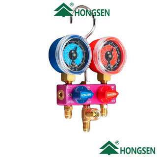 Hongsen HS-M02 New  Manifold Gauge  BallValve เกจใช้วัดน้ำยาเครื่องปรับอากาศ R22-R32-R410A