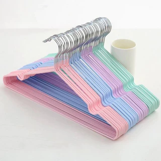 (1 เเพ็ค10 ชิ้น) ไม้แขวนเสื้อ ไม้แขวนสแตนเลส เคลือบซิลิโคนกันลื่น สีพาทเทลน่ารัก (128)