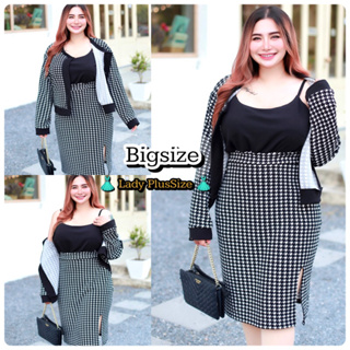 👗PlusSize👗พร้อมส่ง🛒เซ็ต3ชิ้นลายชิโนริ สาวอวบอ้วน Bigsize  อก40-52”