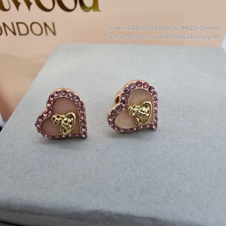 Vivienne Westwood Petra Earrings ต่างหูวิวเวียน รูปหัวใจล้มเพชร สีชมพู งานวินเทจ สีสวย อะไหล่ทอง ชมพู