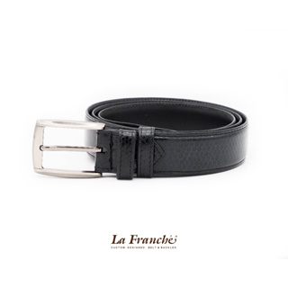 La Franche - เซ็ทหนังงูแท้ Full Grain สีดำ พร้อมหัวเข็มขัดนิกเกิ้ล #3S0001