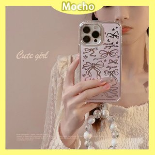 💕พร้อมส่ง💕iPhone 14 13 12 11 Pro Max เคส for เคสไอโฟน11น่ารัก บางเบาพกพาง่าย การ์ตูน โบว กระจกเงา โซ่มุก Case