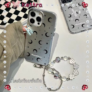 💜Kettra💜สไตล์สร้อยข้อมือ สีเงิน ดวงจันทร์ iPhone 11 14 pro max ป้องกันการหล่น เส้นขอบโปร่งใส case for iPhone 12 13