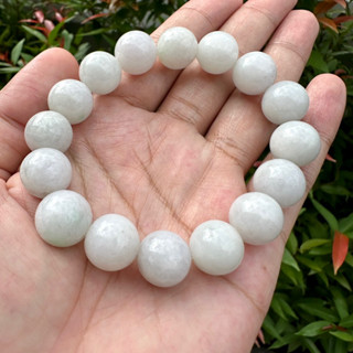 หยกขาว กำไล ข้อมือ หยกพม่า หยกขาว เม็ดกลม ประมาณ 13 มิล หยก Jadeite สีขาว นำพาโชค ลาภ วาสนา