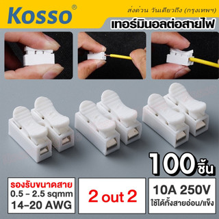 Kosso (100ชิ้น) โวลต์ 2ขาขั้วต่อสายไฟฟ้าขั้วต่อสายไฟแบบเร็วหุ้มฉนวน ขั้วต่อสายไฟ เต๋าหนีบสายไฟ ต่อสายแบบกดเสียบ #A01 ^AZ