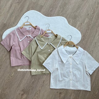 [พร้อมส่ง] เสื้อเชิ้ตครอปคอปกแต่ง 3สี มินิมอล เกาหลี #809