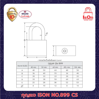 กุญแจเหล็กคาร์บอน ISON NO.899 (CS) - 60 มม.(งวงกันคีมตัด) [PD-1S096011]