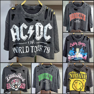 เสื้อขาด เสื้อครอปแต่งขาด ตัวสั้น ลายวินเทจ ลายการ์ตูนน่ารักๆ ผ้าคอตตอน แฟชั่นผู้หญิง