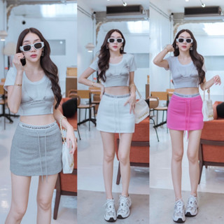 P344 PrimmmStory mini skirt สไตล์สปอร์ต แต่งขอบเอว