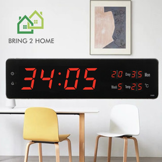 Bring2Home นาฬิกาดิจิตอล LED แขวนติดผนัง Number Clock แขวนผนัง รุ่น 3309 ขนาด 33.5X9X3CM ตัวเลขสีแดง