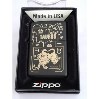 ZIPPO 218 TAURUS BLACK MATTE LASER ENGRAVE   สีดำเมทาลิค ลายแบบเลเซอร  ของใหม่ไม่ผ่านการใช้งาน  มาพร้อมกล่อง  รับประกัน