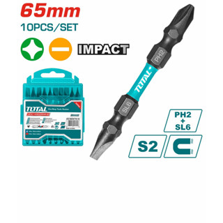 Total ดอกไขควง 2 หัว ปากแบน + ปากแฉก (10 ชิ้นชุด) รุ่น TACIM16HL133 ( Impact Screwdriver Bits )