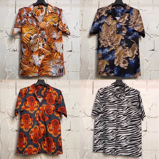 ราคาส่ง‼️เสื้อฮาวาย เสื้อลายเสือวินเทจ และลายม้าลาย ไซค์ m l xl 2xl 3xl 4xl ผ้าไหมซาตินอิตาลี่💯%ผ้านิ่มสวมใส่สบายไม่ร้อน