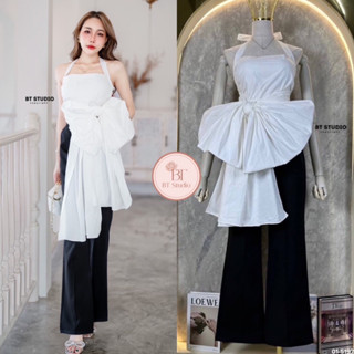BT 5197 เซท 2 ชิ้น เสื้อเกาะอกแต่งสายคล้องคอ ปลายชายแต่งชายเสื้อผูกโบด้านหน้า งานสวยแต่งโบใหญ่สวยม๊ากก