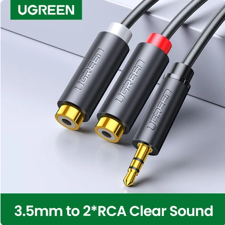 Ugreen 3.5mm Male to 2RCA Female Jack Stereo AUX Audio Cable Y Adapter for Speaker 3.5 RCA Jack Cable ยาว 25 ซม.
