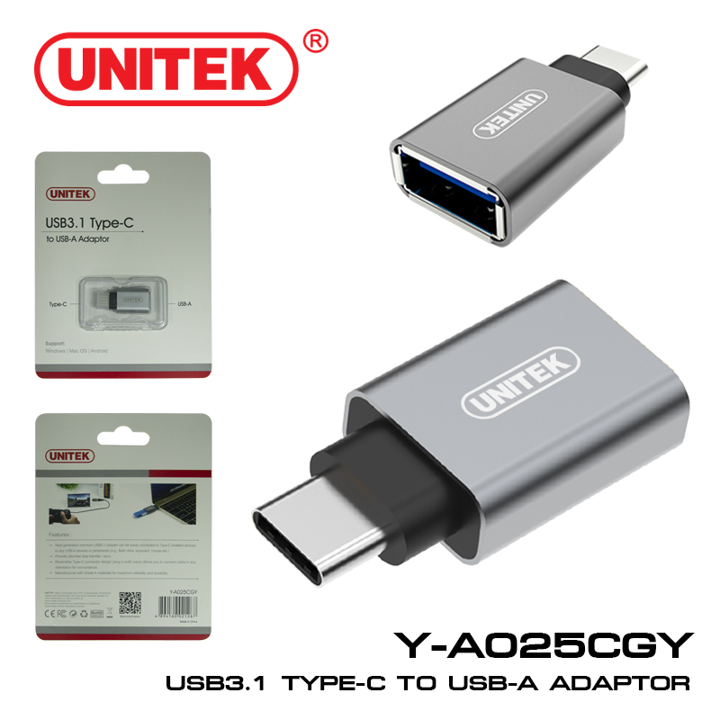 (ฮับ) UNITEK USB 3.1 Type-C to USB-A Adaptor Y-A025CGY