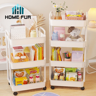 Home  Fur ชั้นวางของพลาสติก พร้อมล้อเลื่อน+ที่จับ รถเข็นเก็บของ เคลื่อนย้ายสะดวก